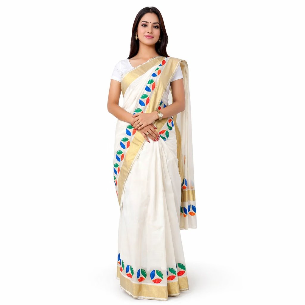 RCM Logo Silk Saree, White, Free